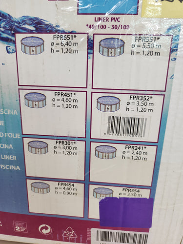 Liner Piscina Redonda 350cm Diámetro,Altura de 120 cm, Color Azul Gre FPR352 -